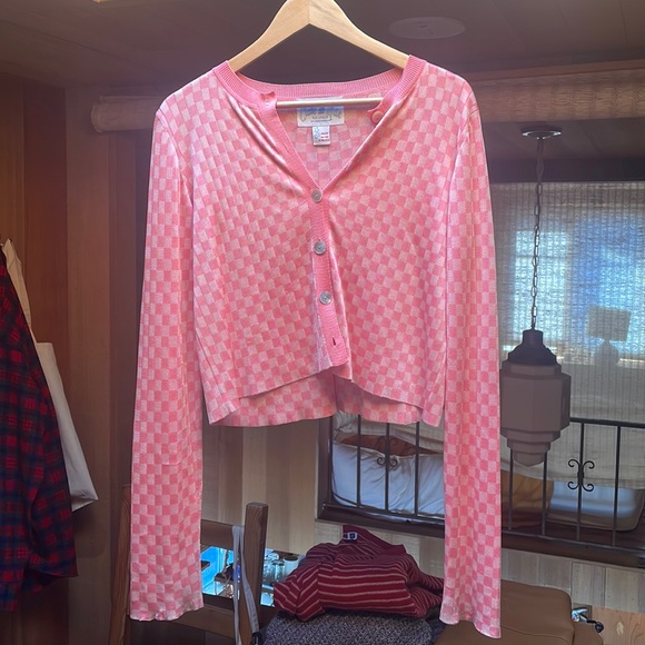 Calle del Mar Checkered Pink Cardigan Sz M - Picture 3 of 10